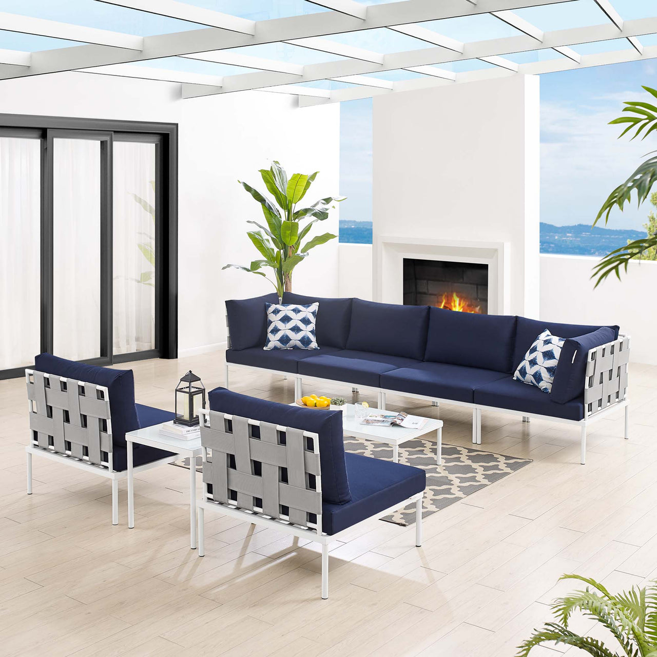 Harmonize 8-Piece Sunbrella® Alfresco Sectional Sofa Set, Gray & Navy