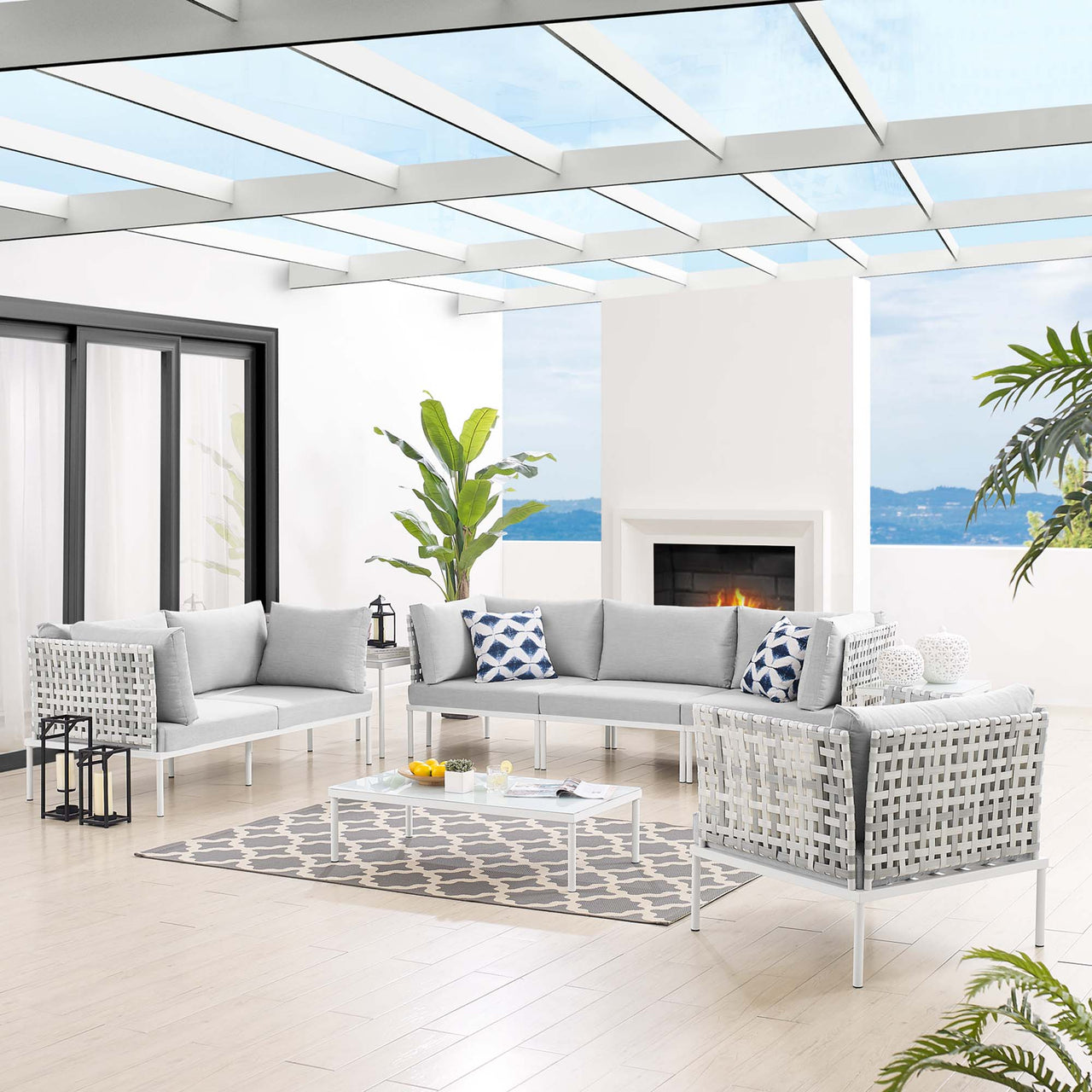 Harmonize 8-Piece Sunbrella® Basket Weave Alfresco Seating Set, Taupe & Gray