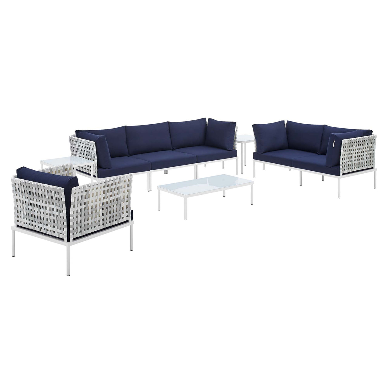 Harmonize 8-Piece Sunbrella® Basket Weave Alfresco Seating Set, Taupe & Navy