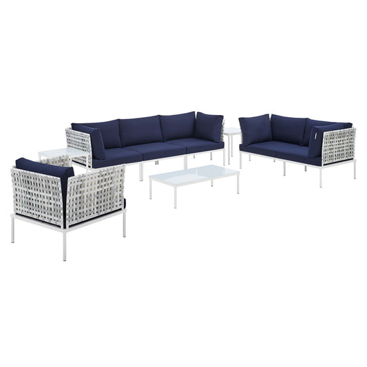 Harmonize 8-Piece Sunbrella® Basket Weave Alfresco Seating Set, Taupe & Navy