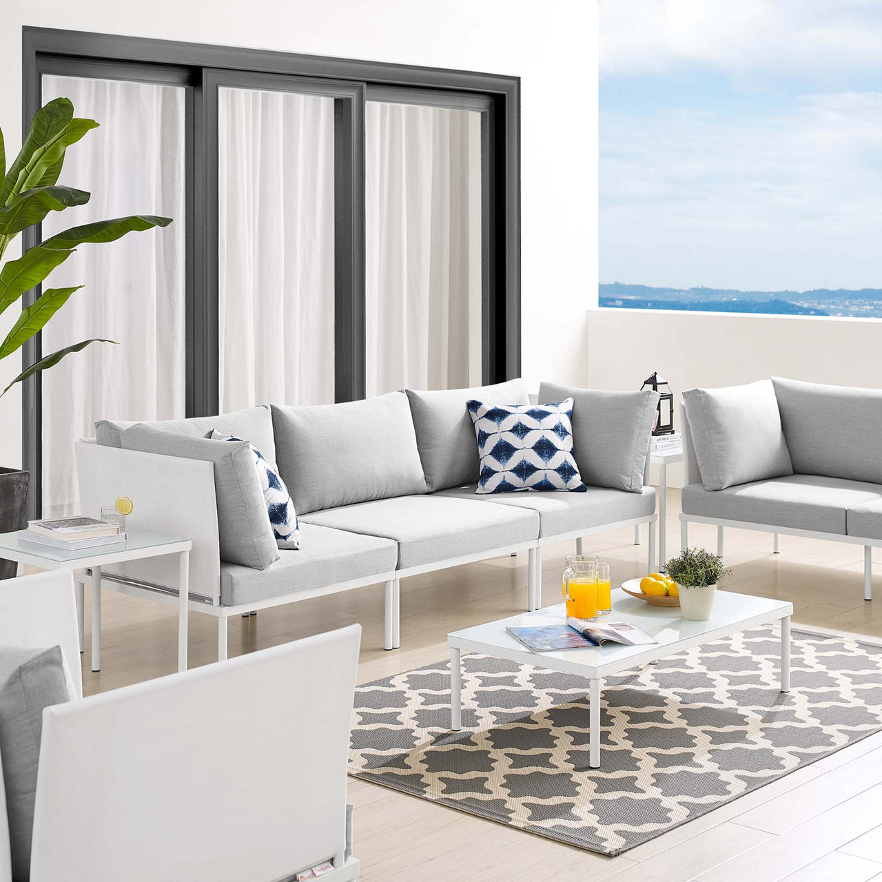 Harmonize 8-Piece Sunbrella® Alfresco Seating Set, White & Gray