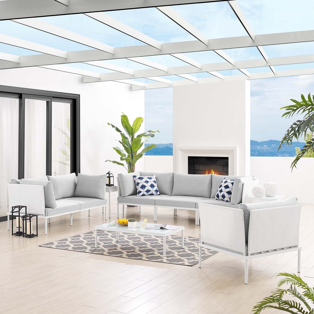 Harmonize 8-Piece Sunbrella® Alfresco Seating Set, White & Gray