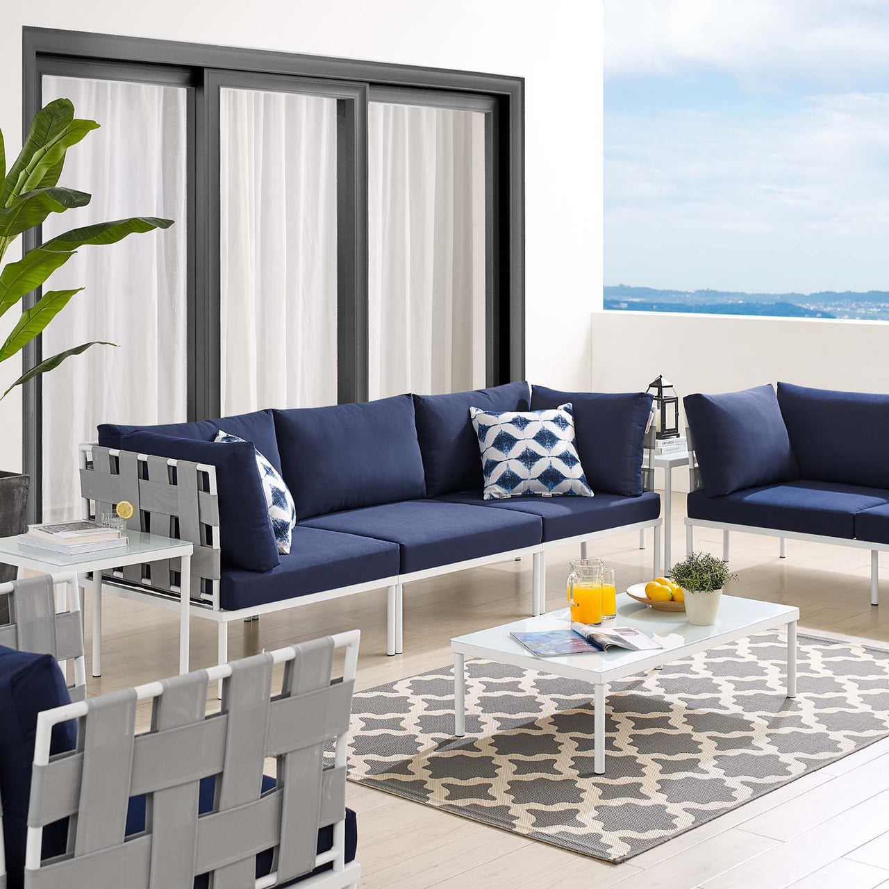 Harmonize 8-Piece Sunbrella® Alfresco Seating Set, Gray & Navy