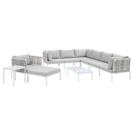 Harmonize 10-Piece Sunbrella® Basket Weave Alfresco Sectional Sofa Set, Taupe & Gray