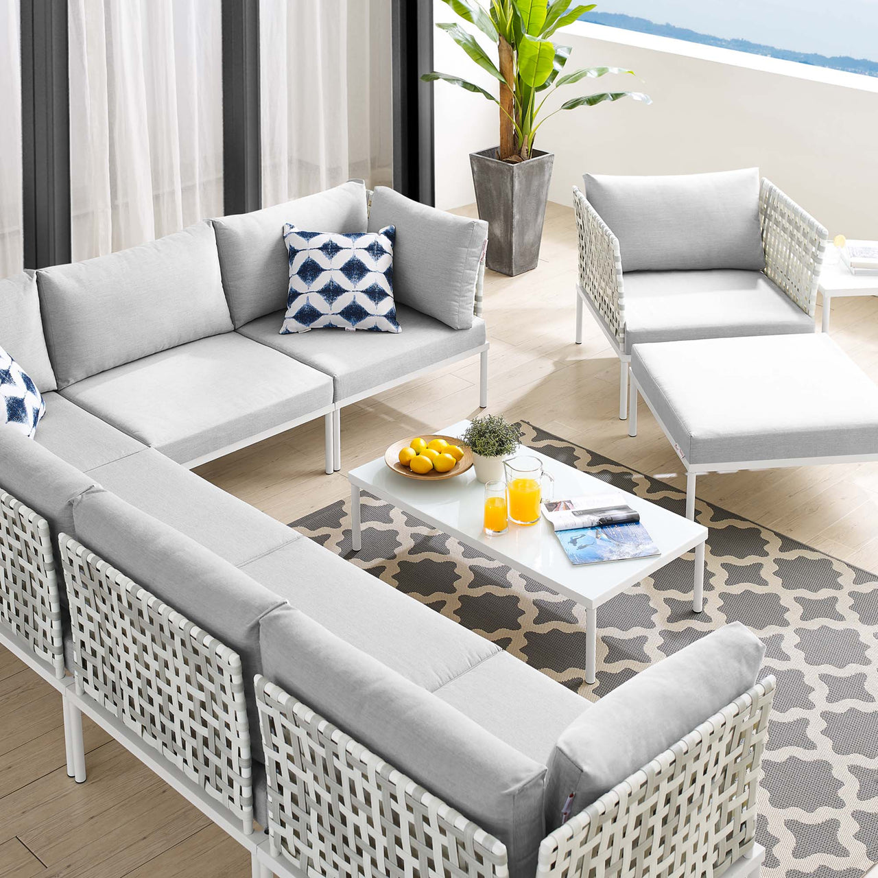 Harmonize 10-Piece Sunbrella® Basket Weave Alfresco Sectional Sofa Set, Taupe & Gray