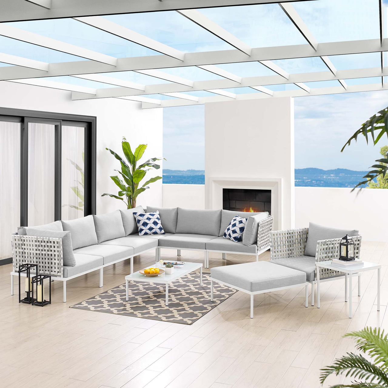 Harmonize 10-Piece Sunbrella® Basket Weave Alfresco Sectional Sofa Set, Taupe & Gray