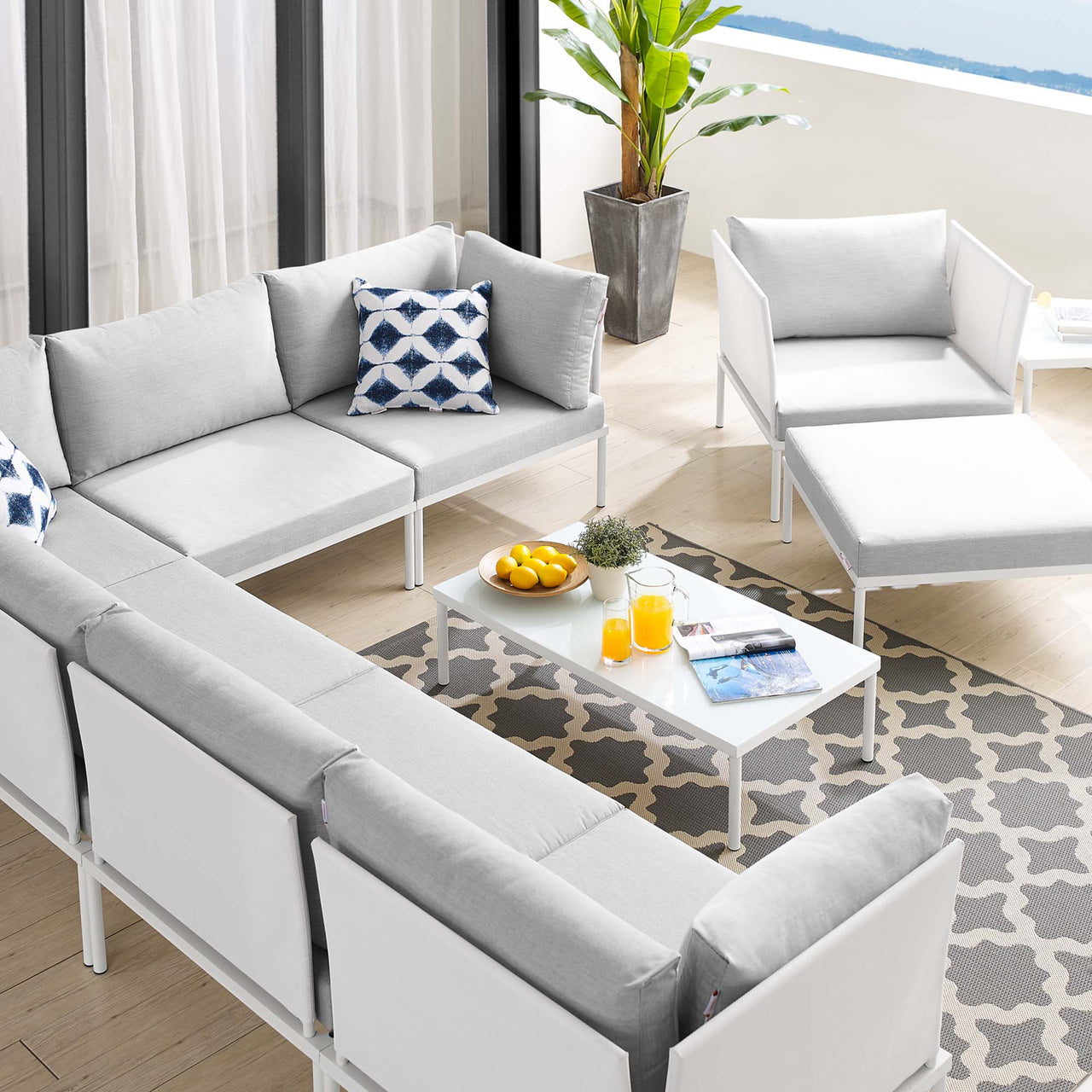 Harmonize 10-Piece Sunbrella® Alfresco Sectional Sofa Set, White & Gray