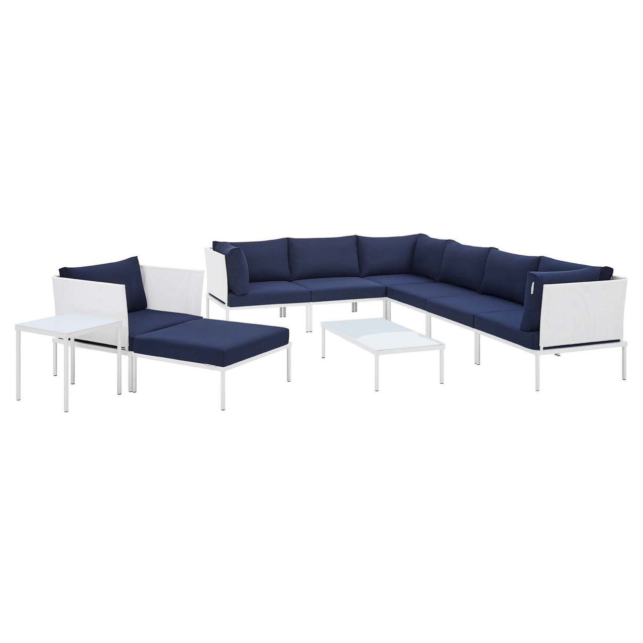 Harmonize 10-Piece Sunbrella® Alfresco Sectional Sofa Set, White & Navy