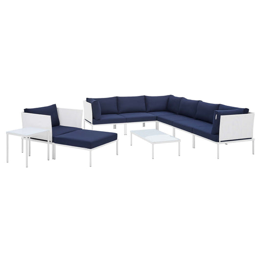 Harmonize 10-Piece Sunbrella® Alfresco Sectional Sofa Set, White & Navy