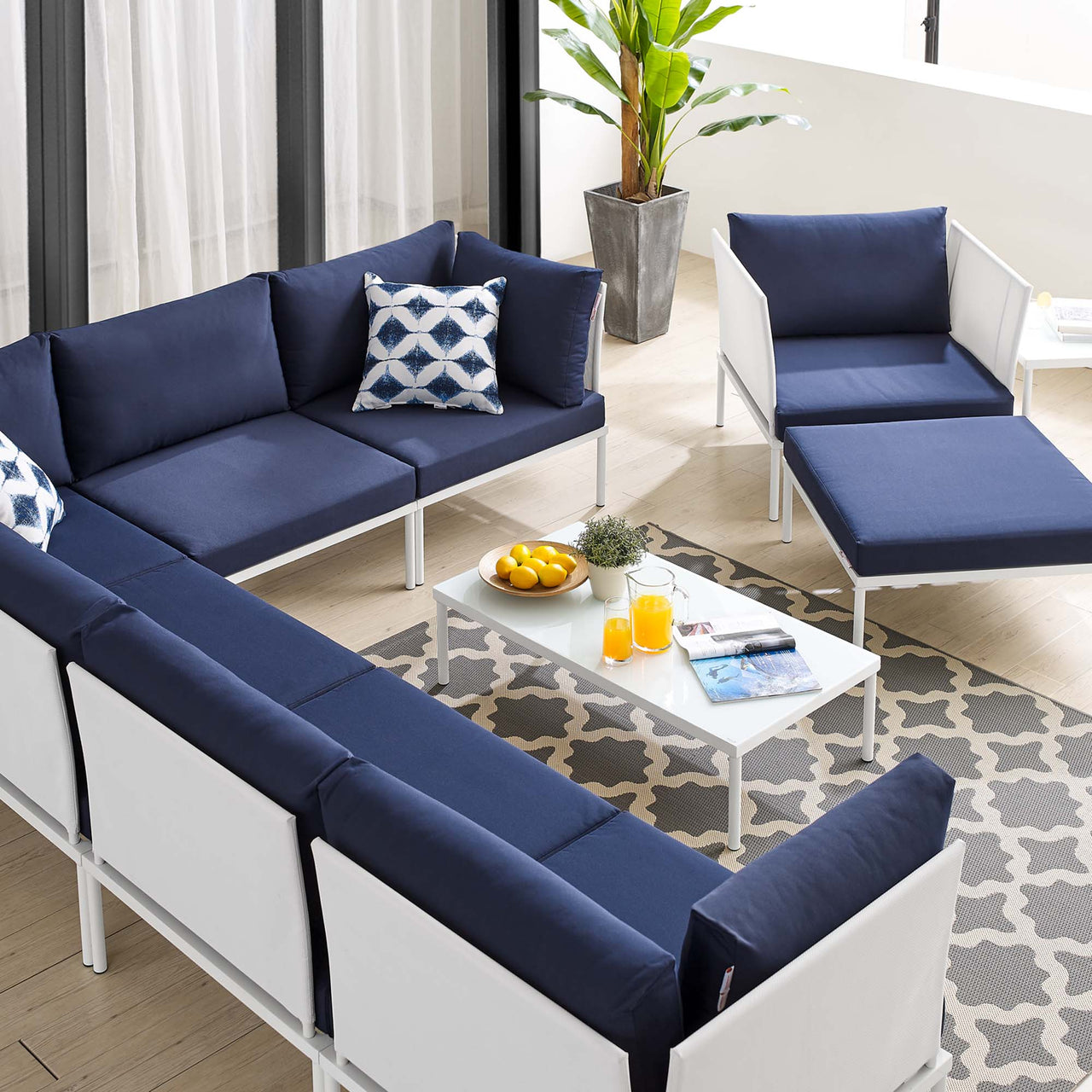 Harmonize 10-Piece Sunbrella® Alfresco Sectional Sofa Set, White & Navy