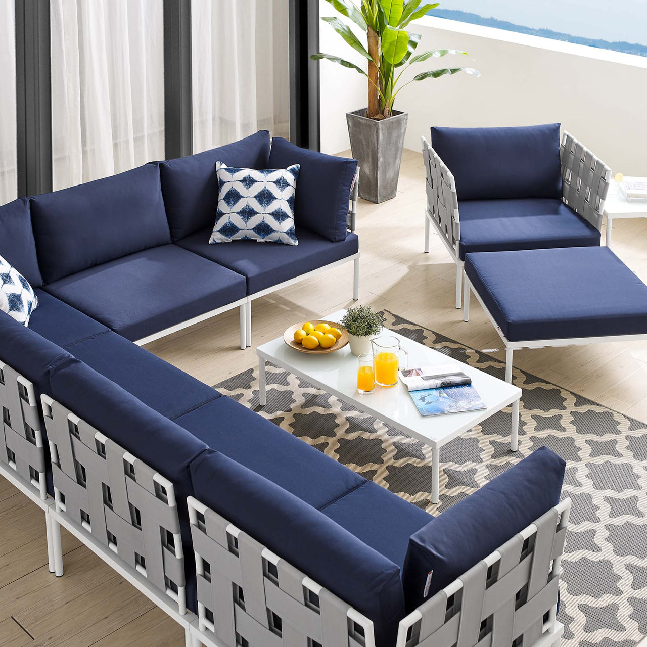 Harmonize 10-Piece Sunbrella® Alfresco Sectional Sofa Set, Gray & Navy