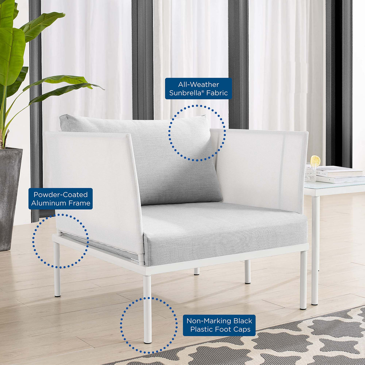 Harmonize Sunbrella® Alfresco Armchair, White & Gray