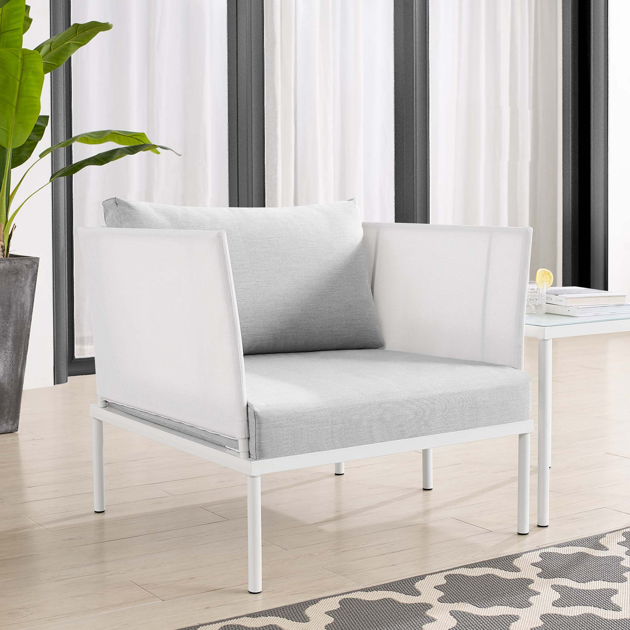 Harmonize Sunbrella® Alfresco Armchair, White & Gray