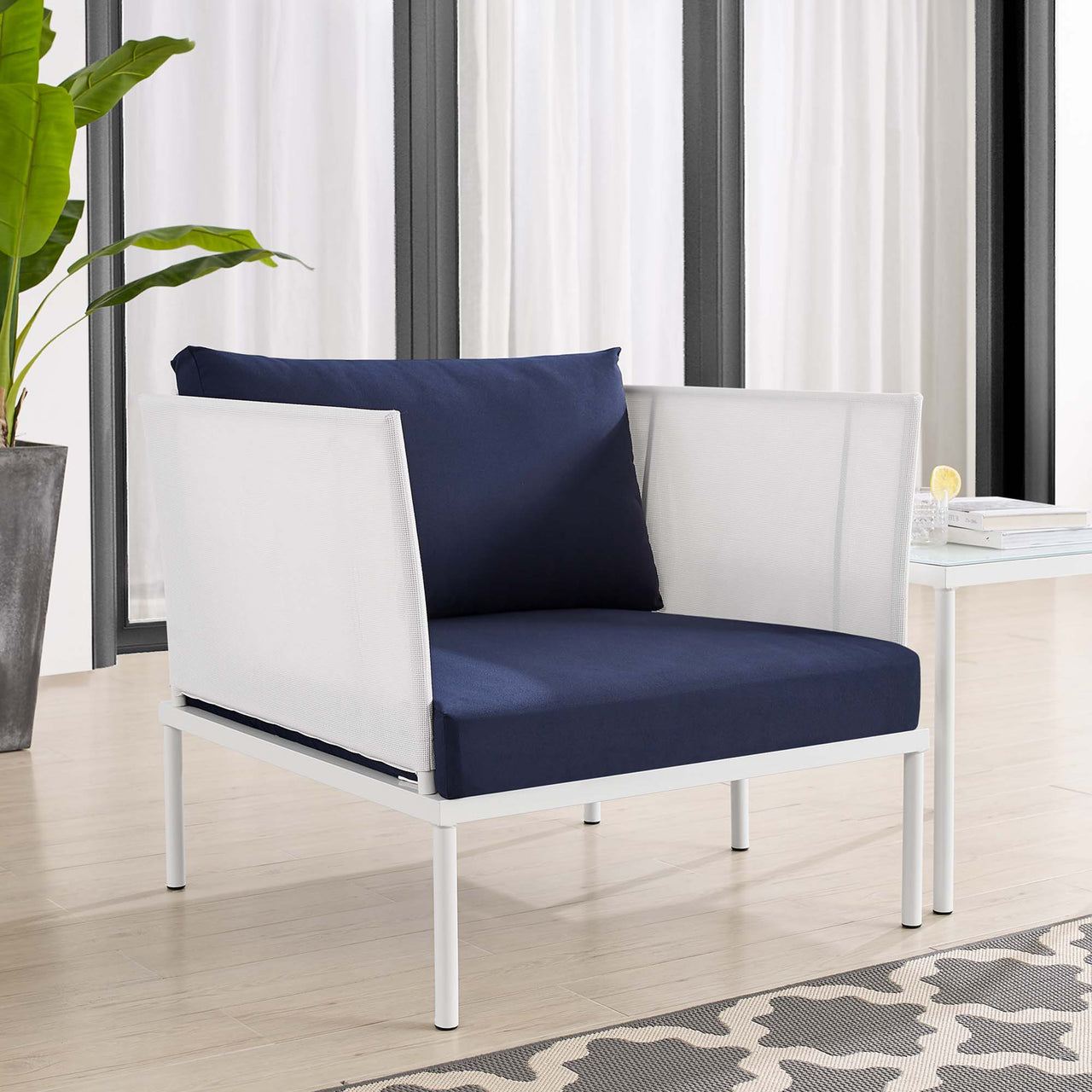 Harmonize Sunbrella® Alfresco Armchair, White & Navy