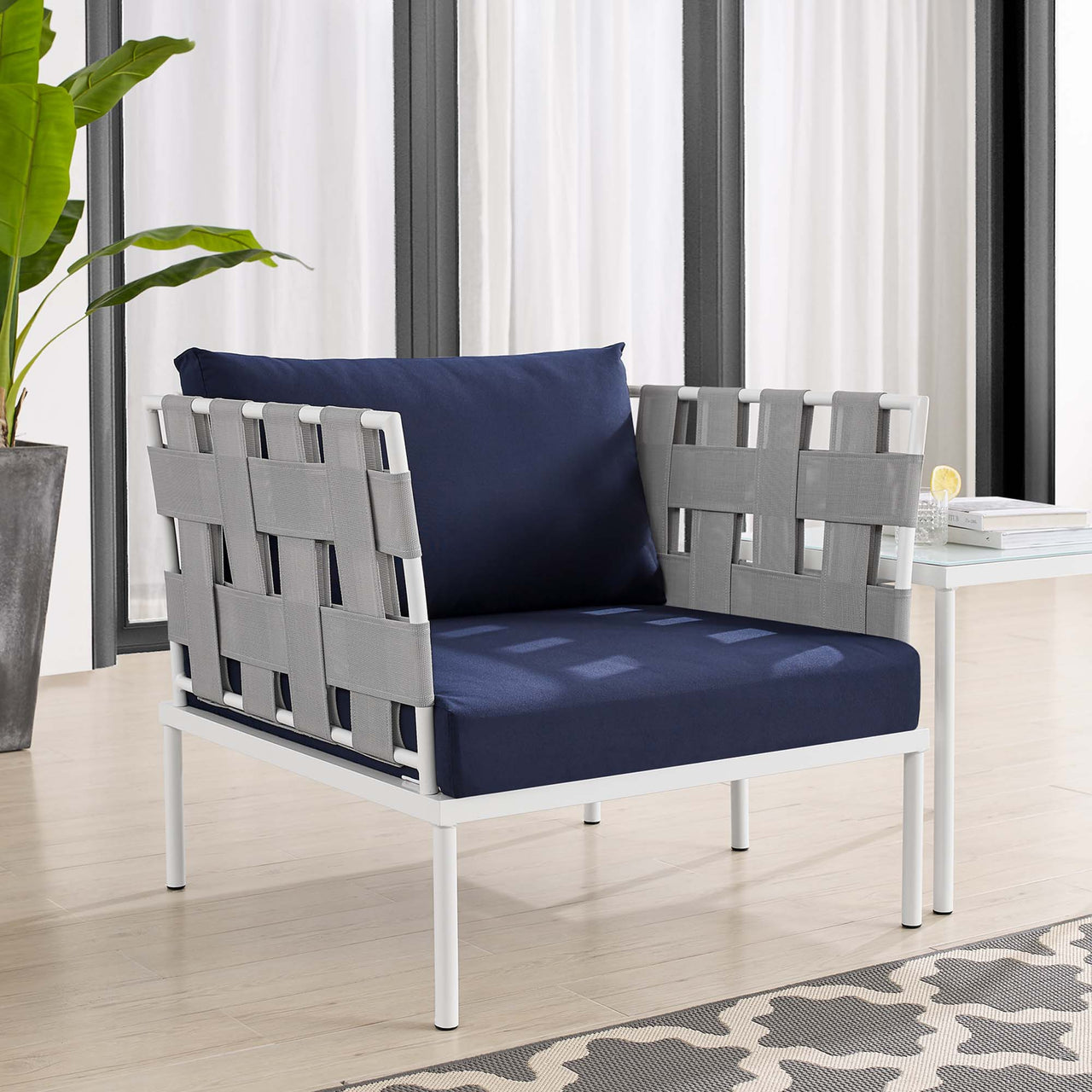 Harmonize Sunbrella® Alfresco Armchair, Gray & Navy