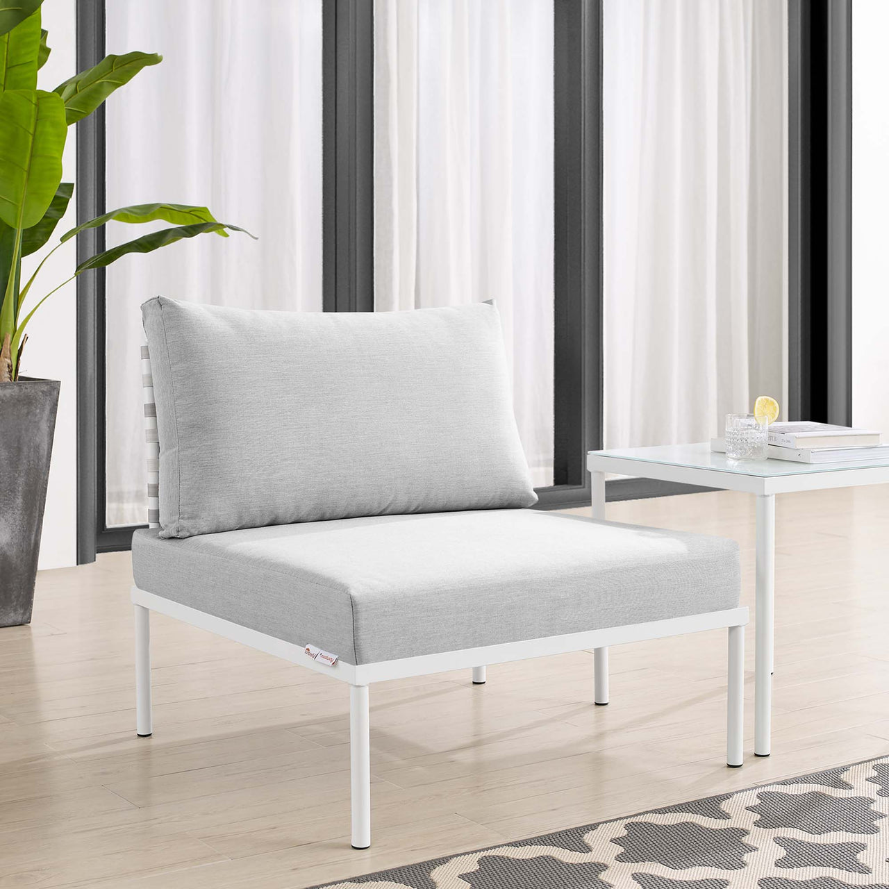 Harmonize Sunbrella® Basket Weave Alfresco Armless Chair | Outdoor Modular Sectional Component, Taupe & Gray