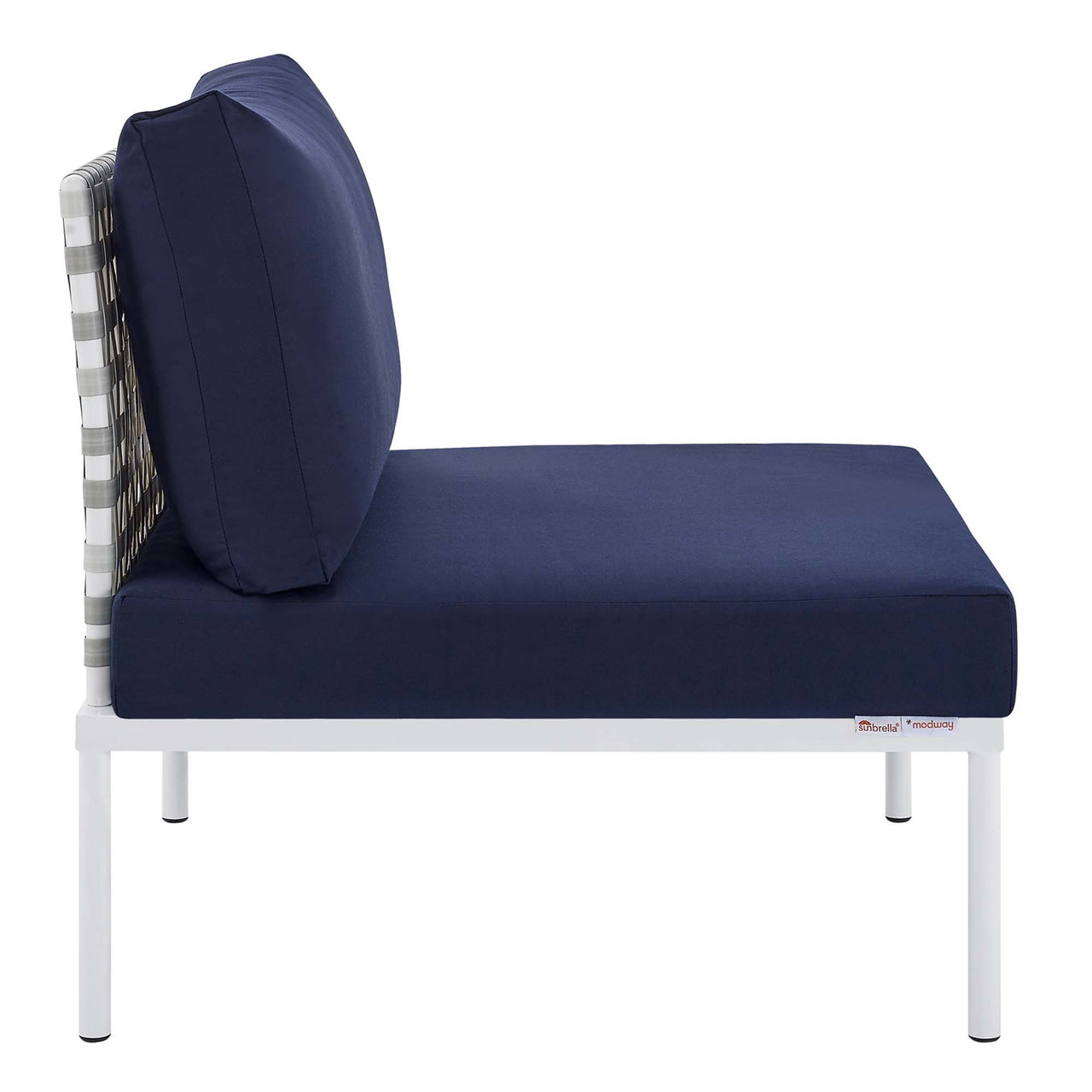Harmonize Sunbrella® Basket Weave Alfresco Armless Chair | Outdoor Modular Sectional Component, Taupe & Navy
