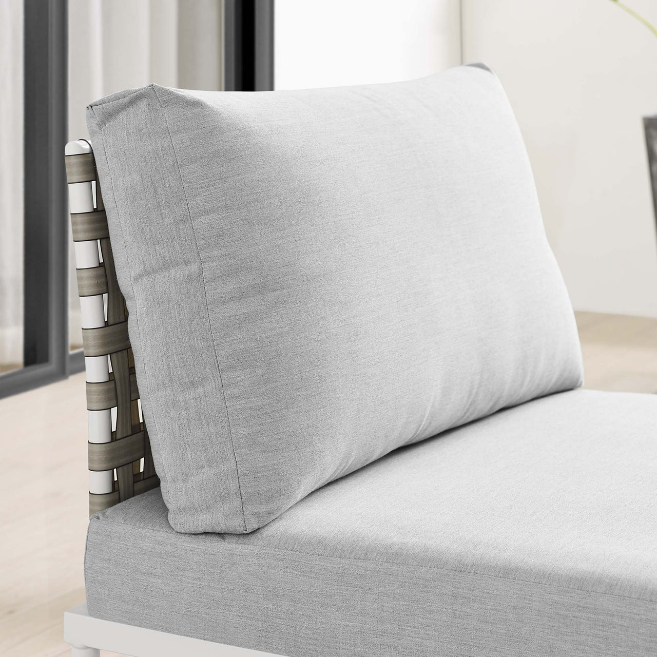 Harmonize Sunbrella® Basket Weave Alfresco Armless Chair | Outdoor Modular Sectional Component, Tan & Gray