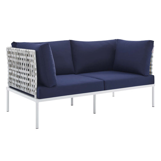 Harmonize Sunbrella® Basket Weave Alfresco Loveseat, Taupe & Navy