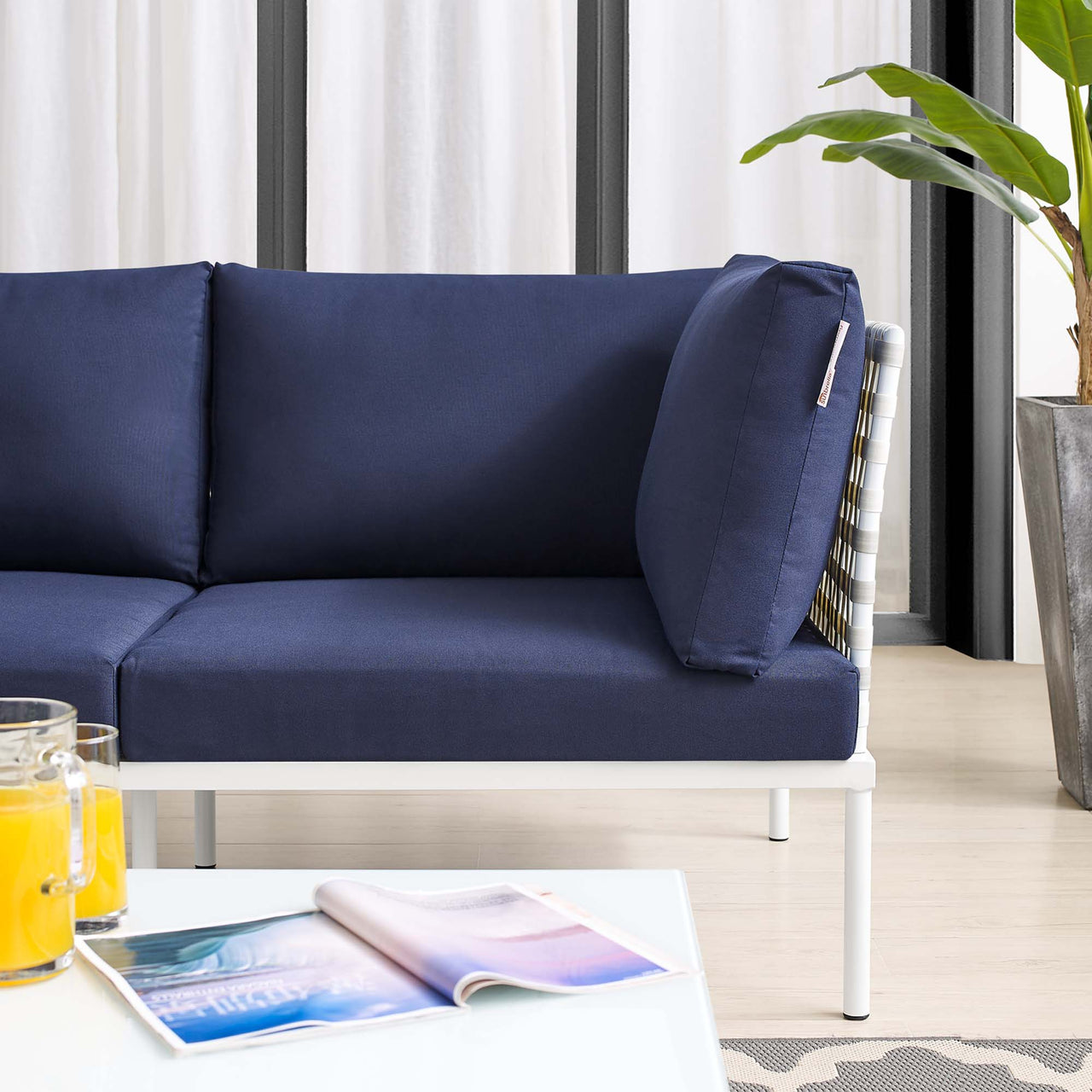 Harmonize Sunbrella® Basket Weave Alfresco Loveseat, Taupe & Navy