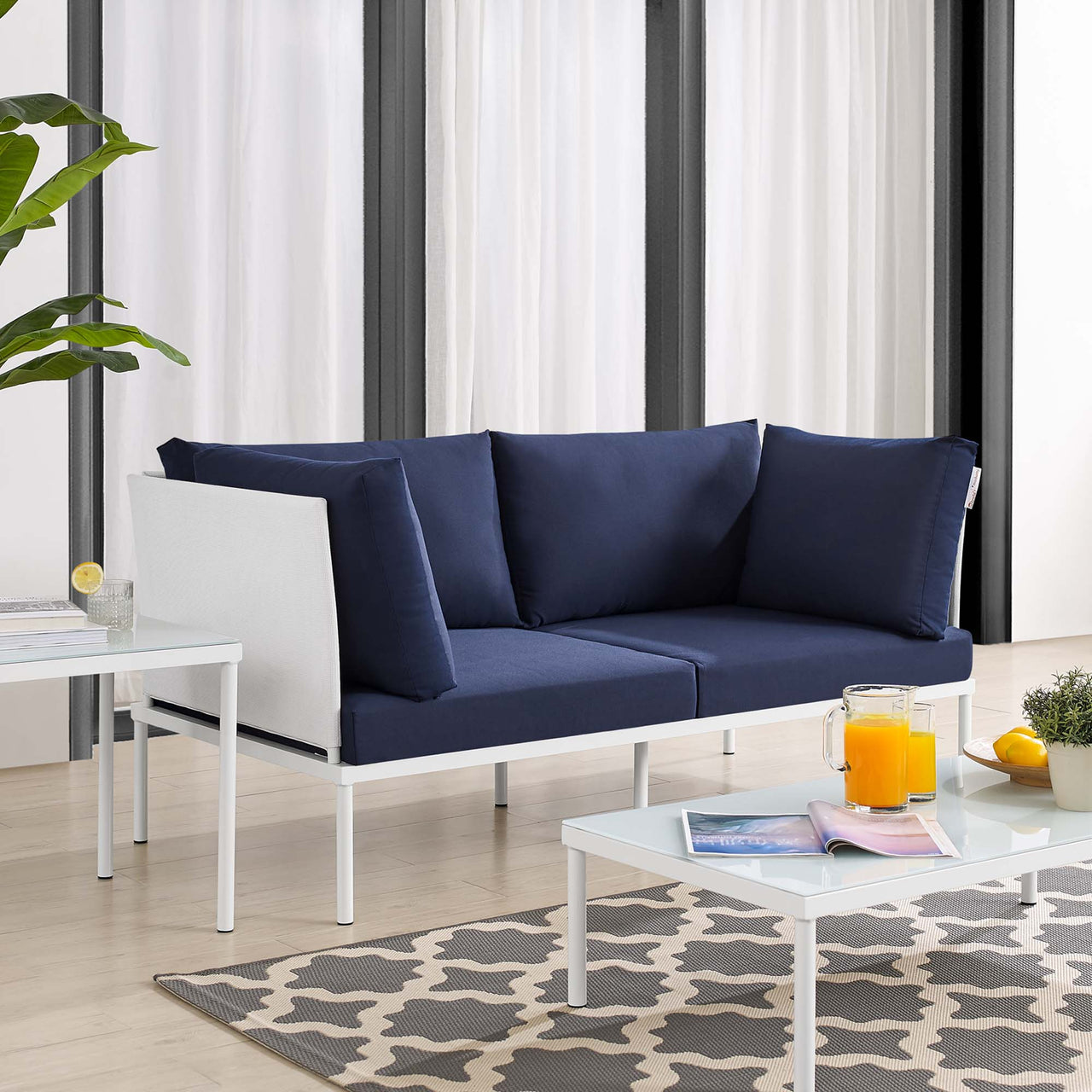 Harmonize Sunbrella® Alfresco Loveseat, White & Navy