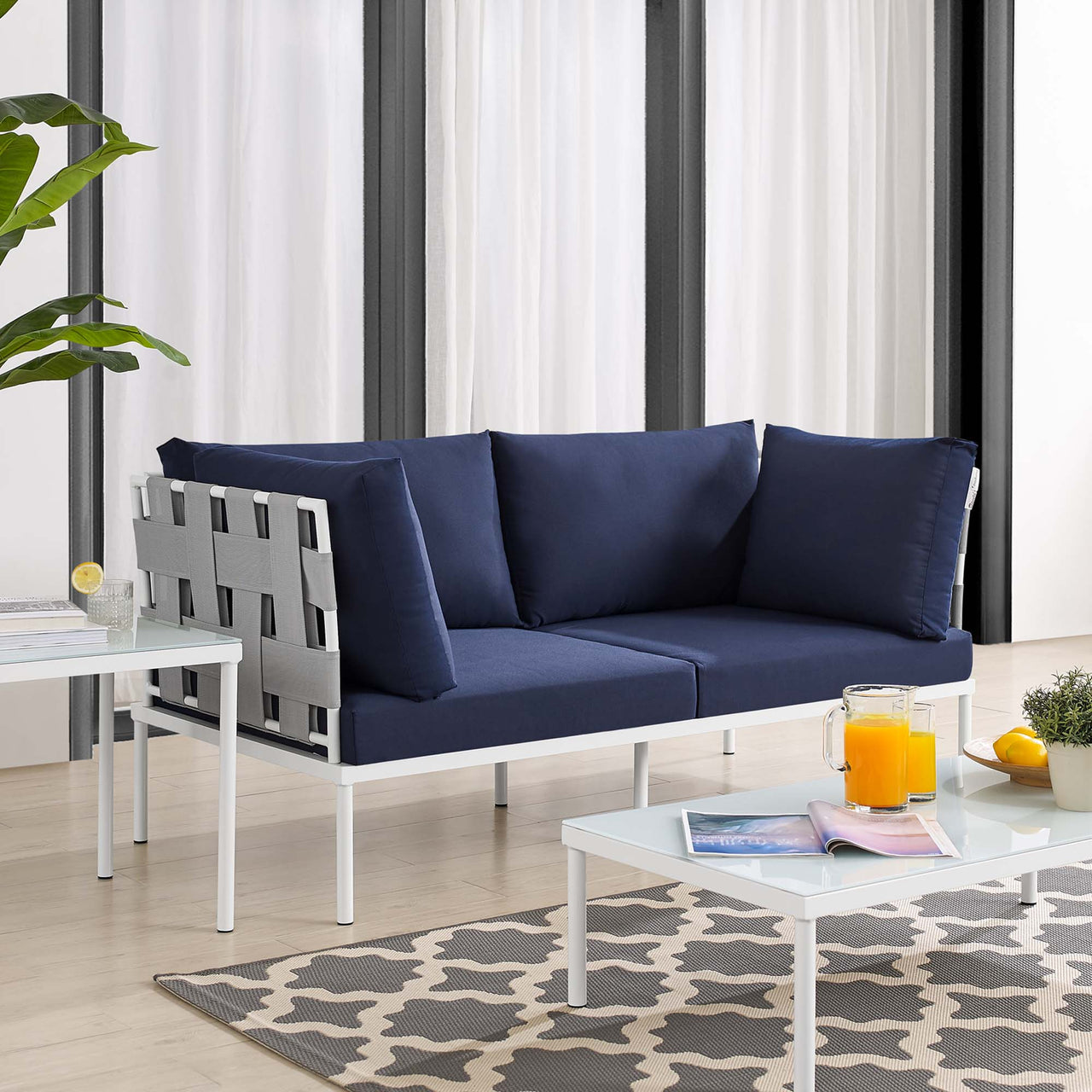 Harmonize Sunbrella® Alfresco Loveseat, Gray & Navy