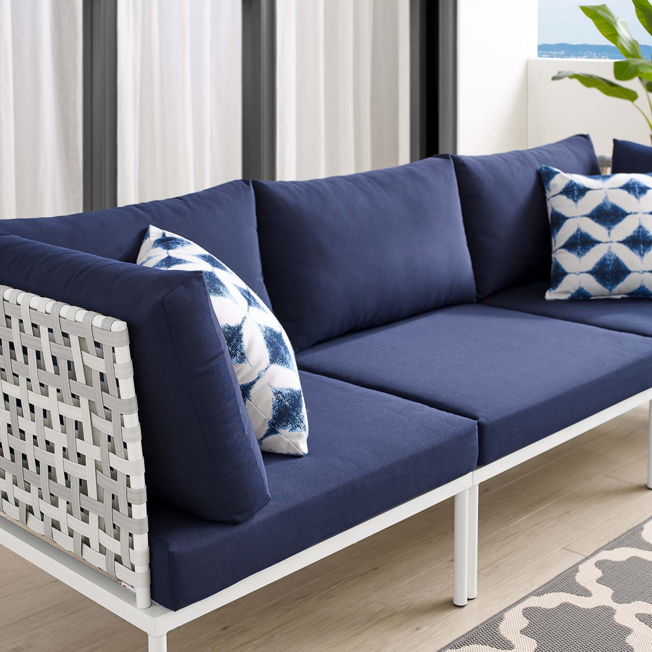 Harmonize Sunbrella® Basket Weave Alfresco Sofa, Taupe & Navy