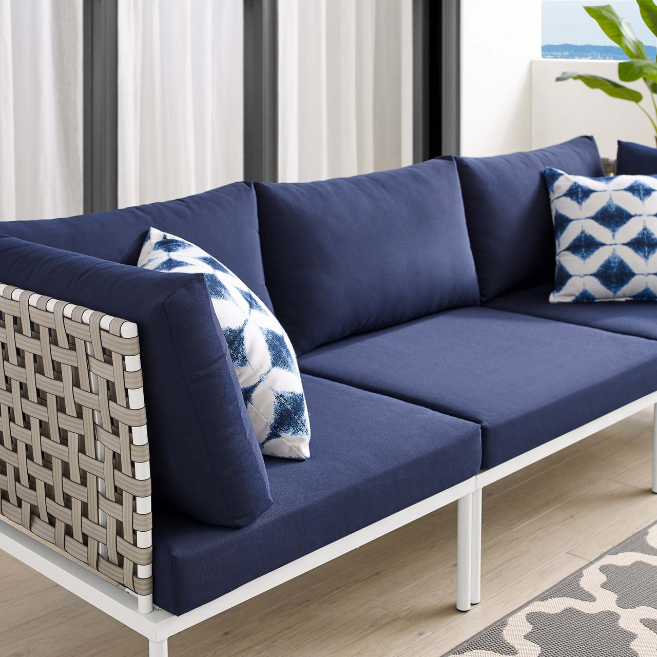 Harmonize Sunbrella® Basket Weave Alfresco Sofa, Tan & Navy