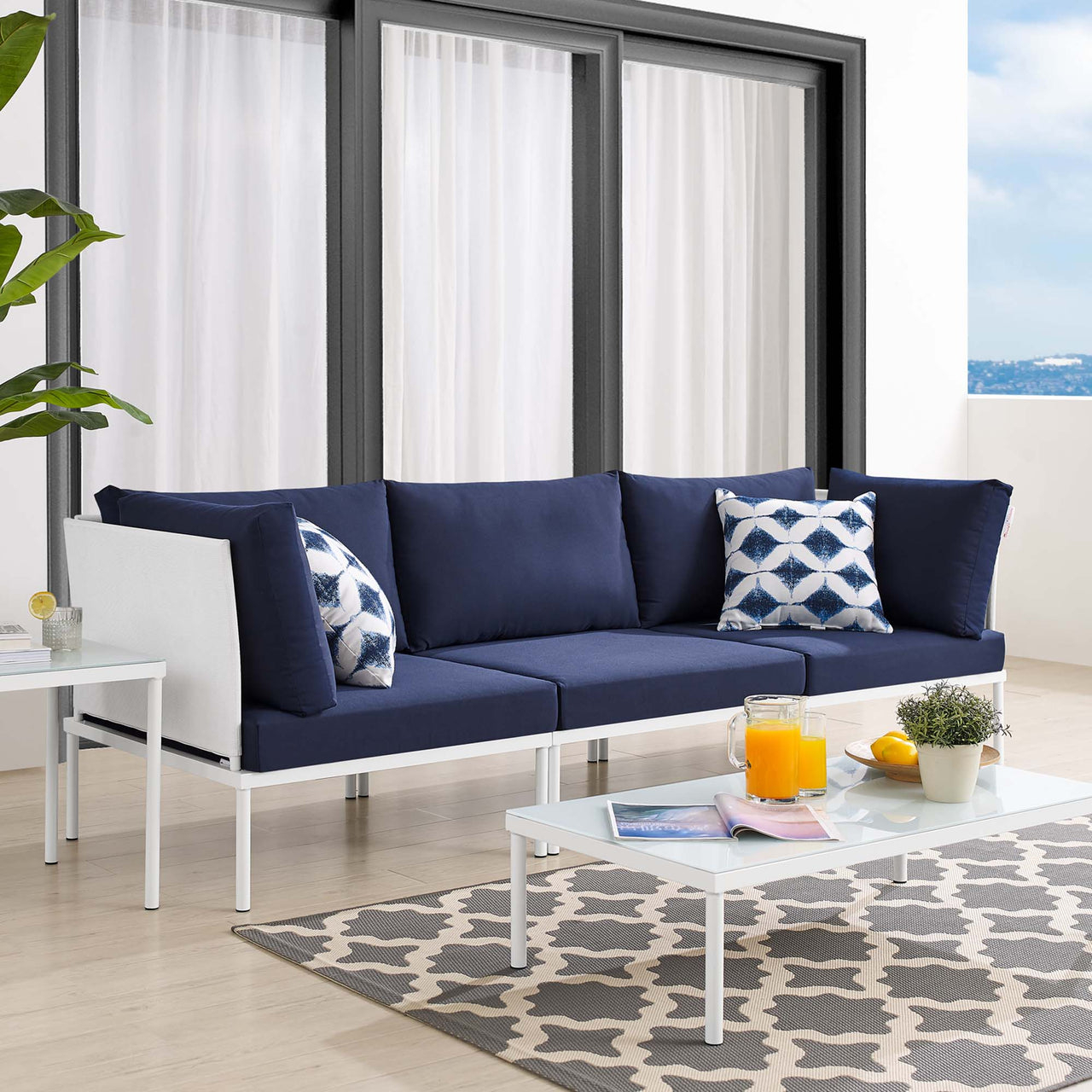 Harmonize Sunbrella® Alfresco Sofa, White & Navy
