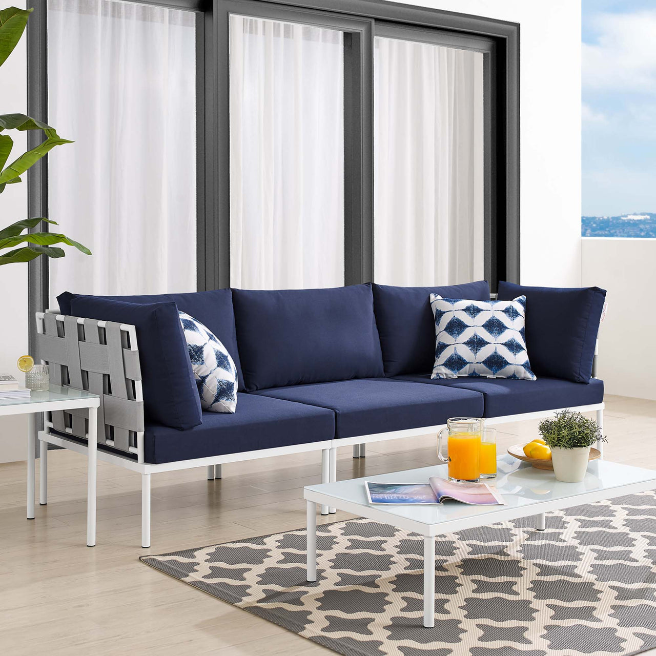 Harmonize Sunbrella® Alfresco Sofa, Gray & Navy