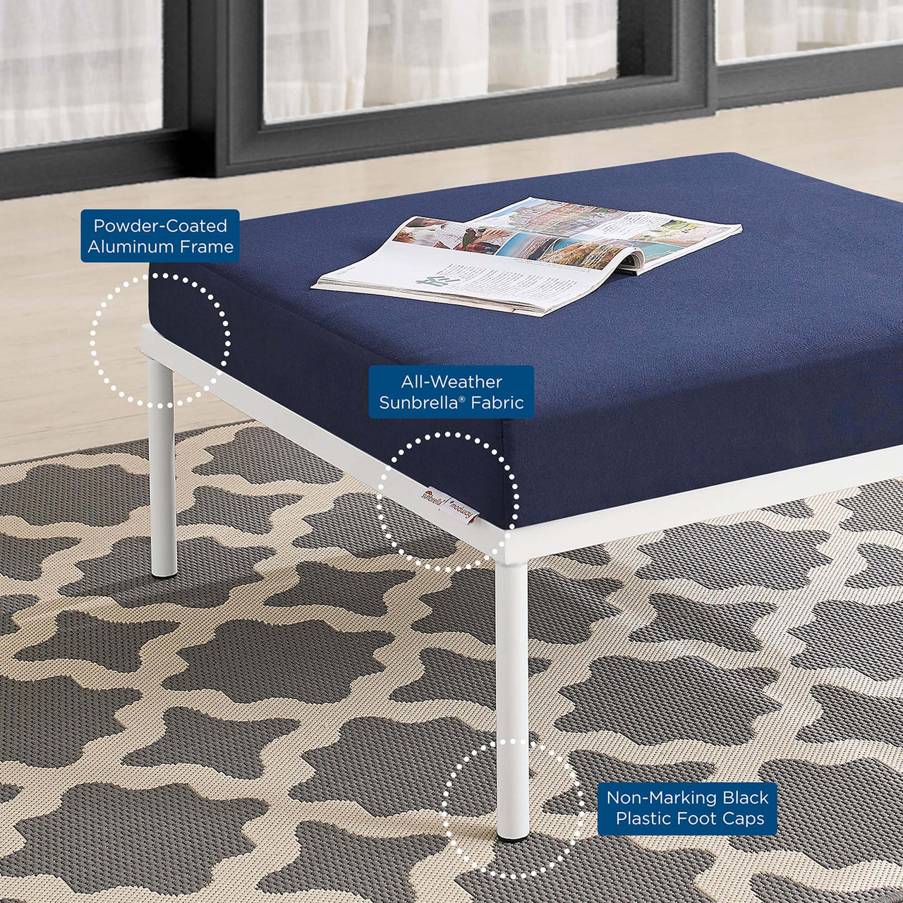 Harmonize Sunbrella® Alfresco Ottoman | Outdoor Modular Sectional Component, Navy