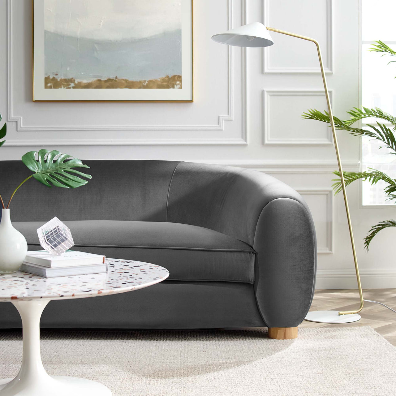 Zephyra Velvet Sofa, Charcoal
