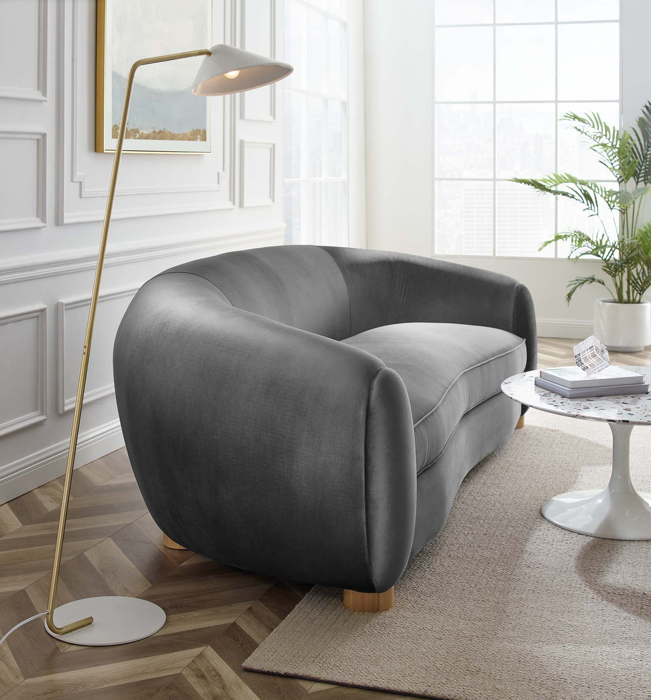 Zephyra Velvet Sofa, Charcoal