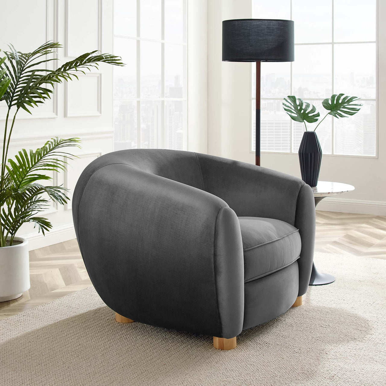 Zephyra Velvet Armchair, Charcoal