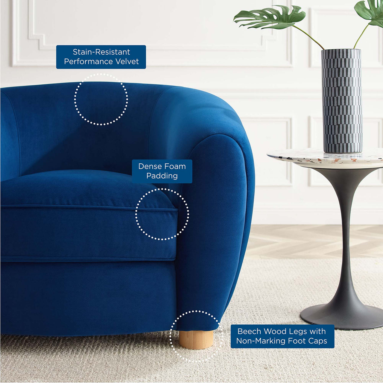 Zephyra Velvet Armchair, Navy