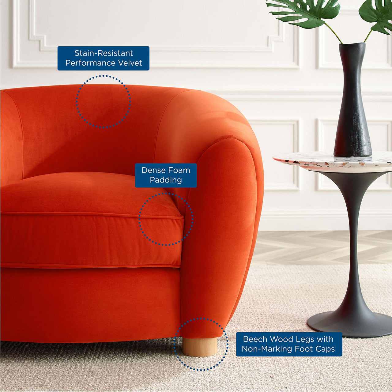 Zephyra Velvet Armchair, Orange