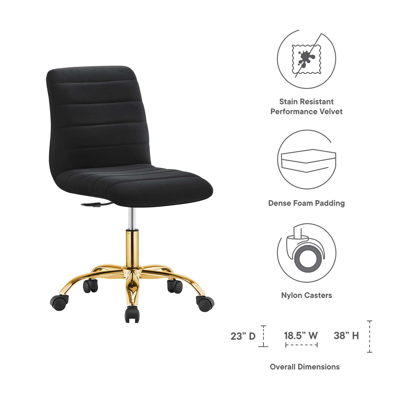 Drift Armless Velvet Office Chair, Gold & Black