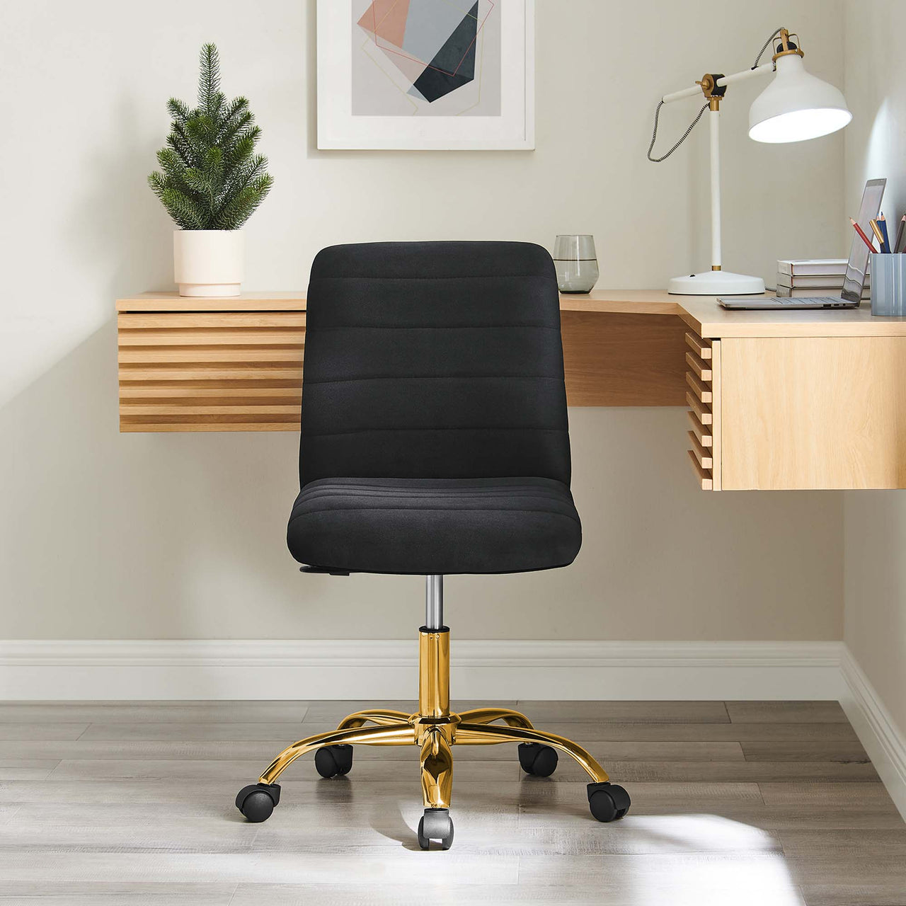Drift Armless Velvet Office Chair, Gold & Black