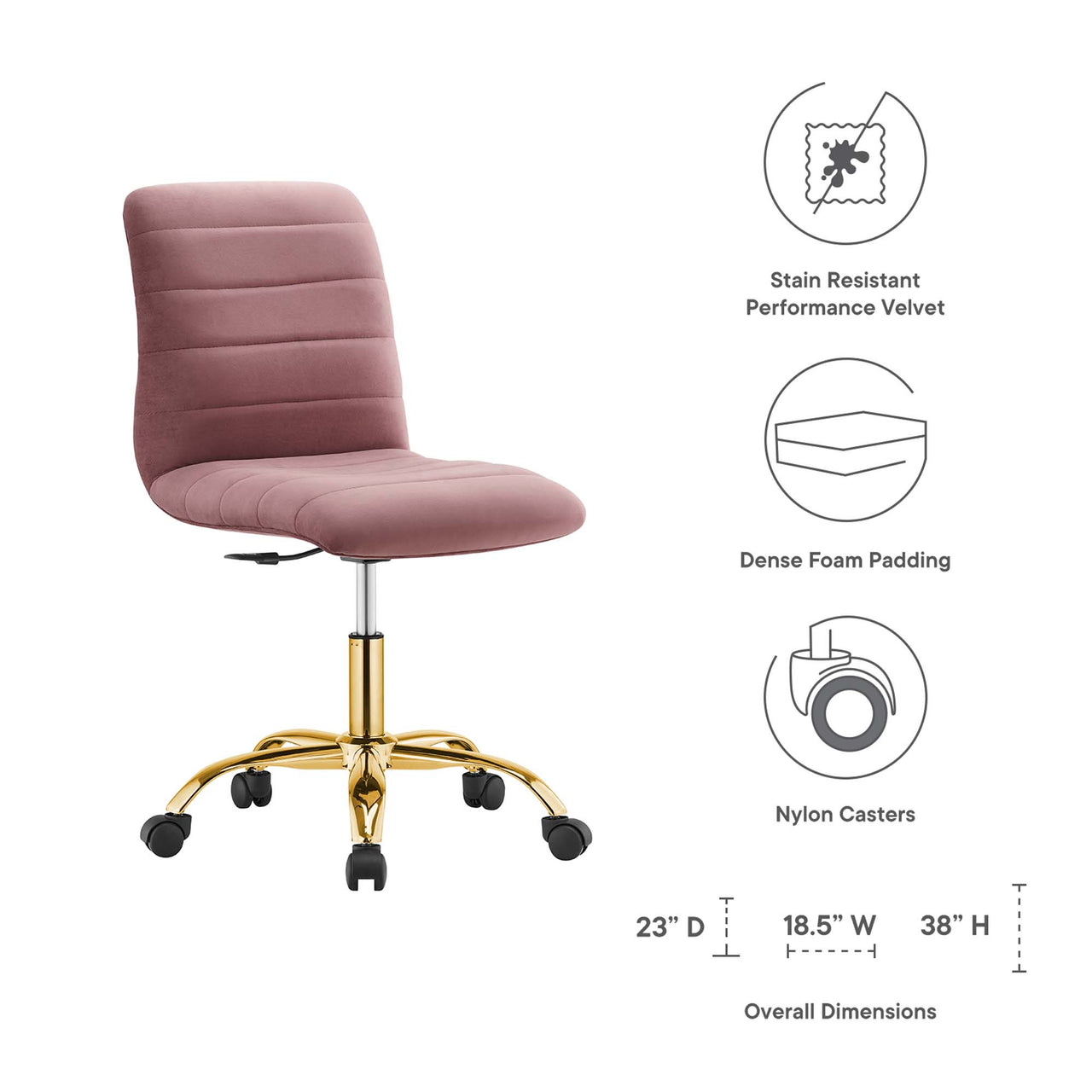 Drift Armless Velvet Office Chair, Gold & Dusty Rose
