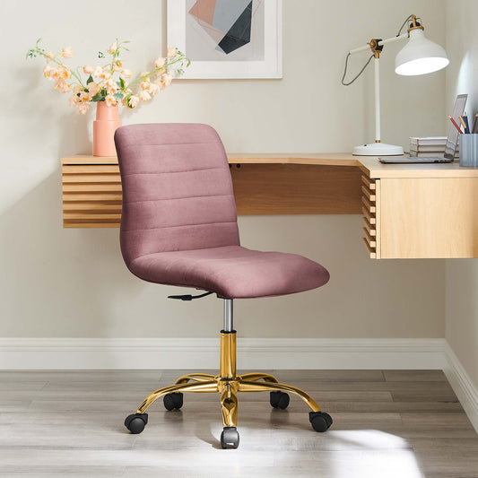 Drift Armless Velvet Office Chair, Gold & Dusty Rose