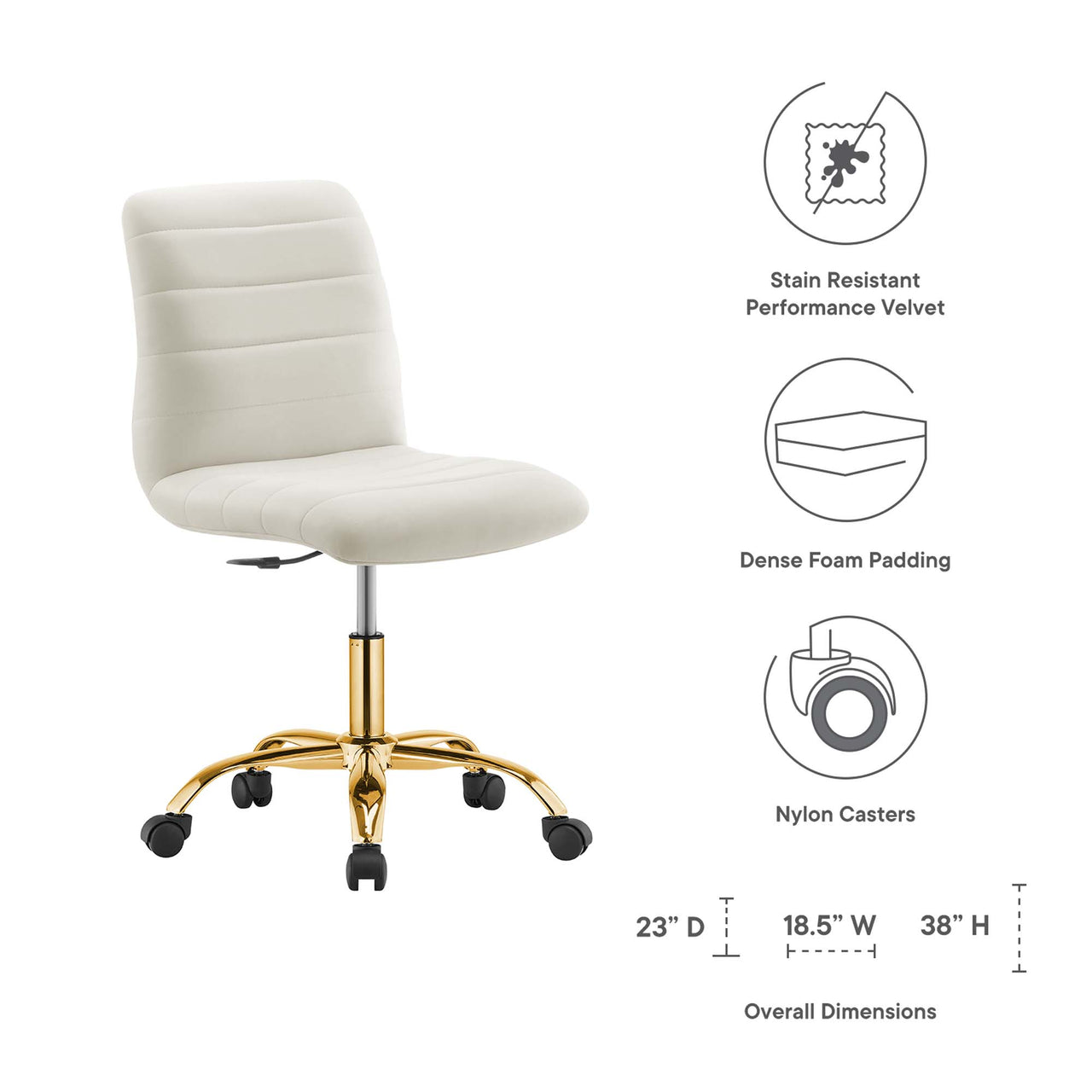 Drift Armless Velvet Office Chair, Gold & Ivory