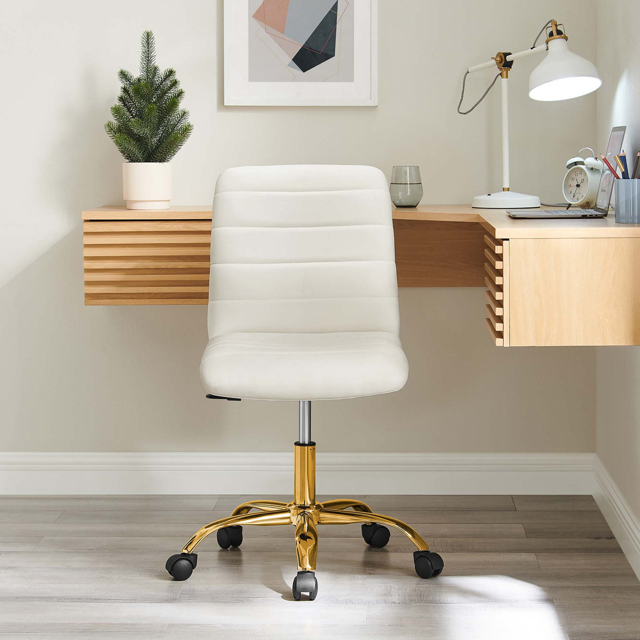 Drift Armless Velvet Office Chair, Gold & Ivory