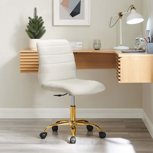 Drift Armless Velvet Office Chair, Gold & Ivory