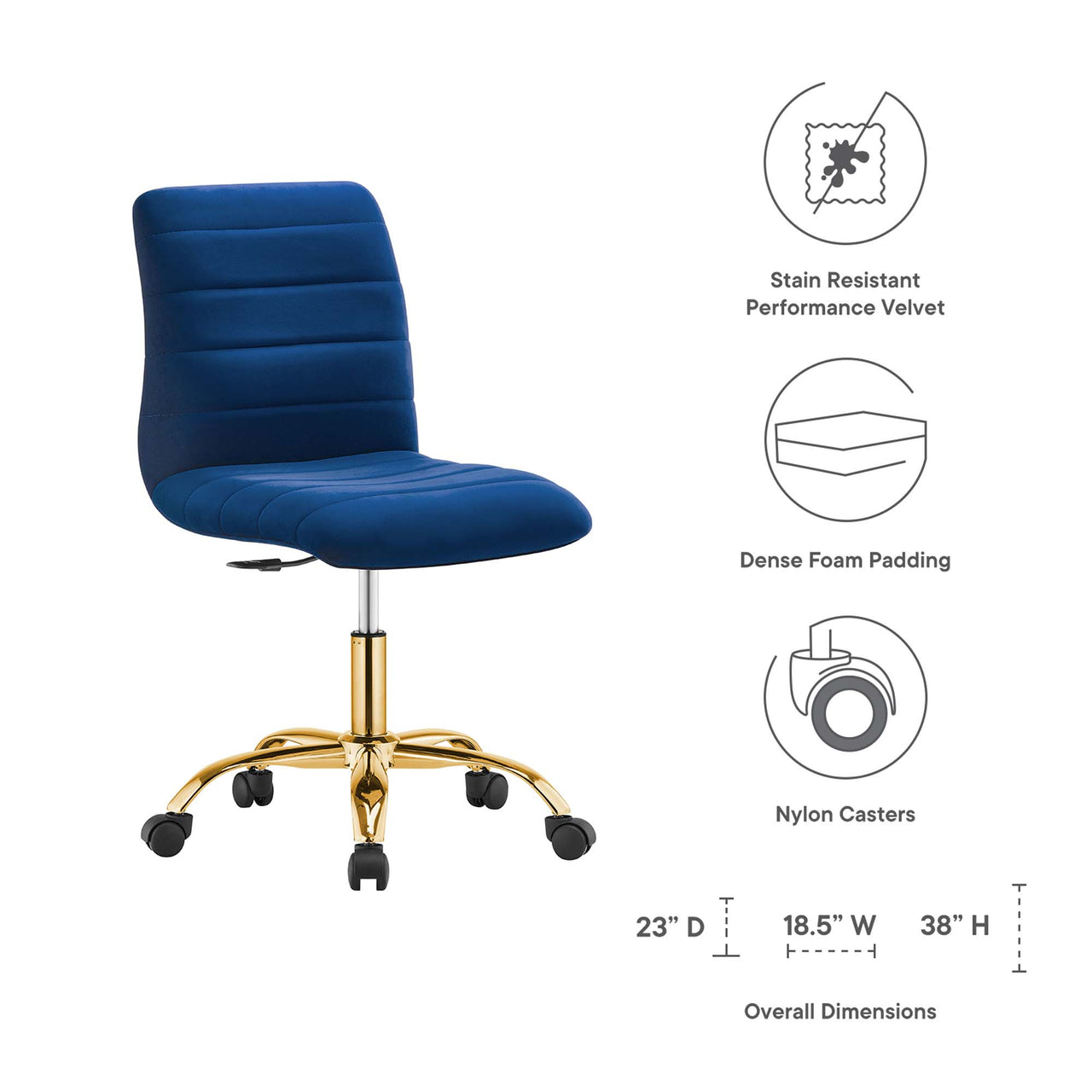 Drift Armless Velvet Office Chair, Gold & Navy