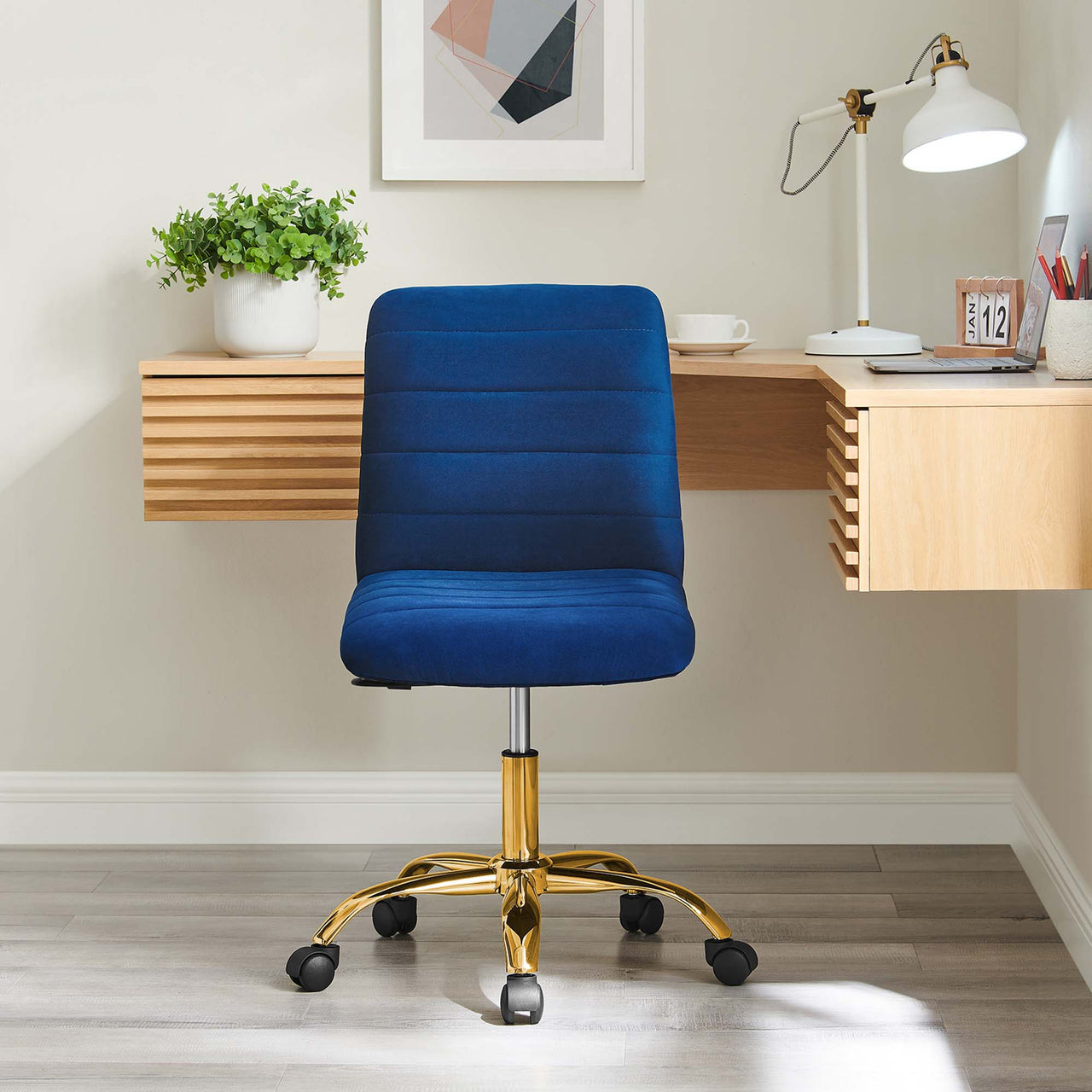 Drift Armless Velvet Office Chair, Gold & Navy