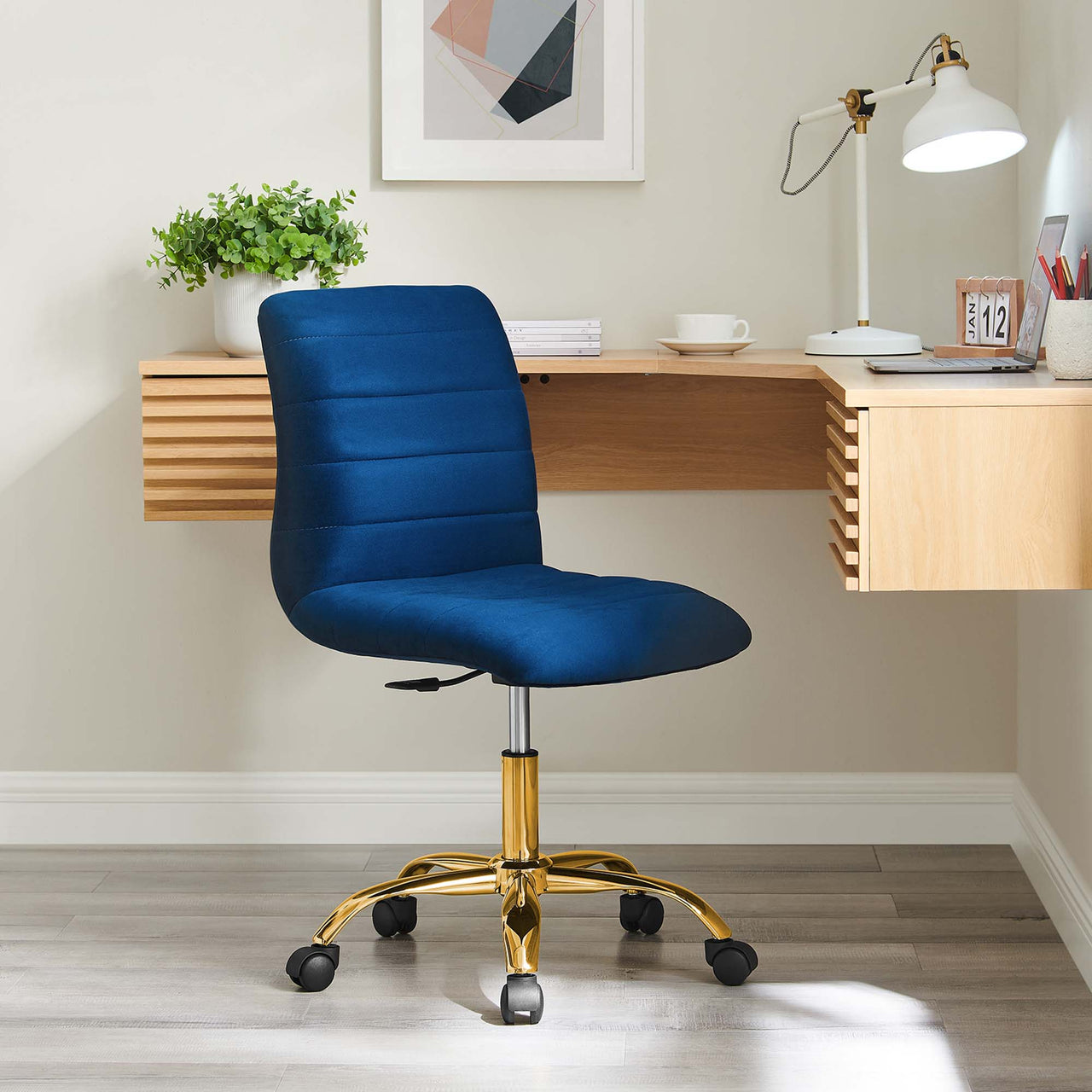 Drift Armless Velvet Office Chair, Gold & Navy