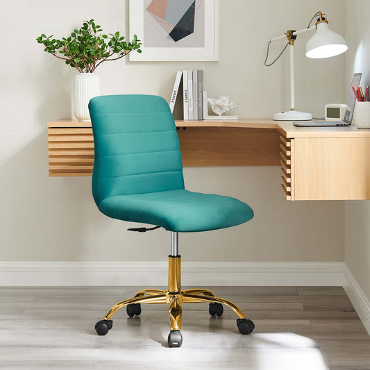 Drift Armless Velvet Office Chair, Gold & Teal