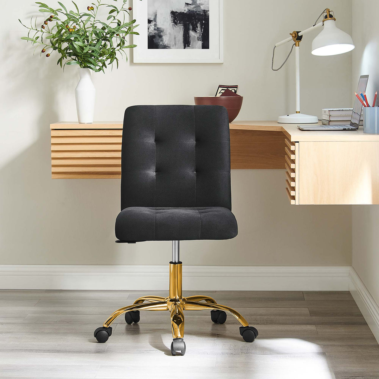 Quartz Armless Velvet Office Chair, Gold & Black