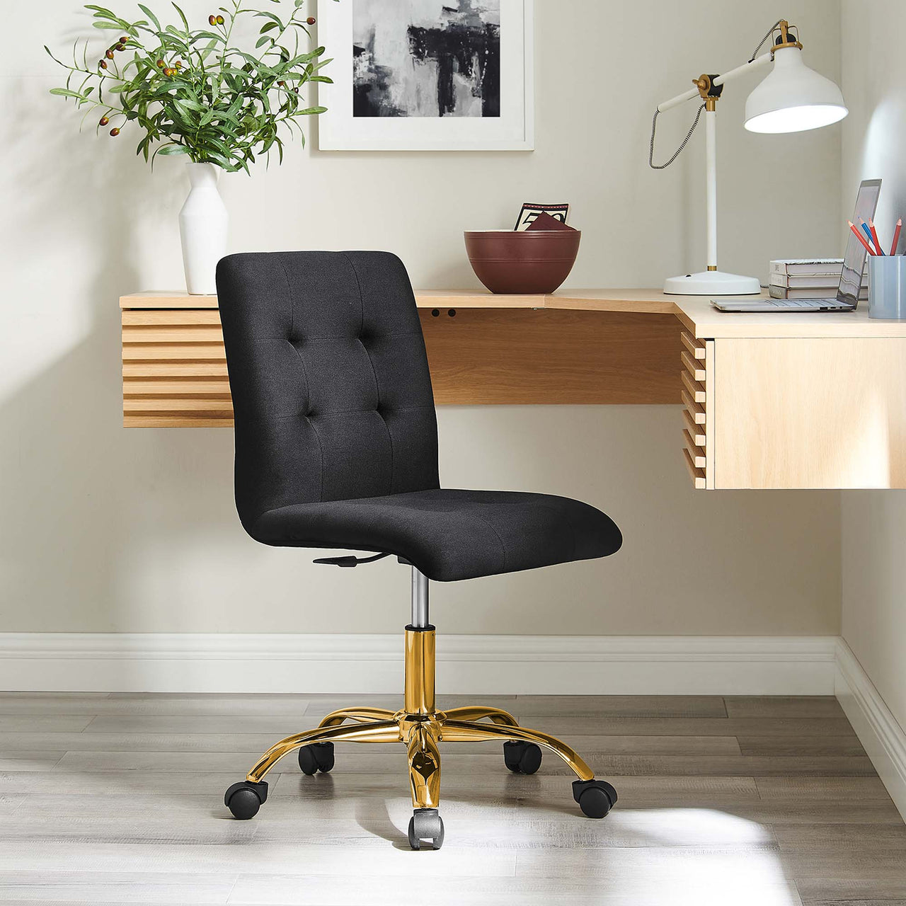 Quartz Armless Velvet Office Chair, Gold & Black