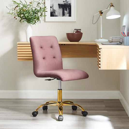 Quartz Armless Velvet Office Chair, Gold & Dusty Rose